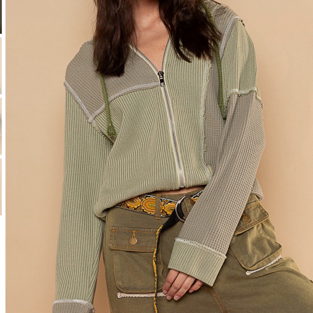 💙 $36 STARTS #284 POL Knit Color Block Hoodie Jacket Top Long Sleeves SR20 - Picture 16 of 16